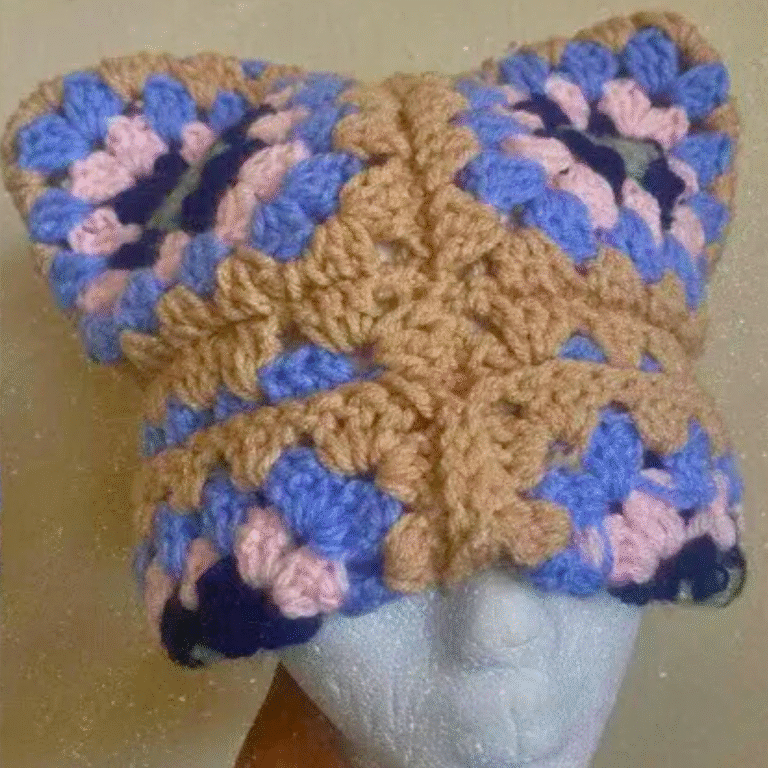 Playful Crochet Granny Square Cat Beanie You’ll Want to Try