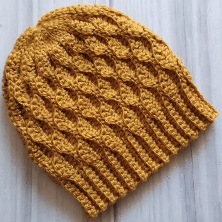 Textured Waves Crochet Beanie Style Hat Pattern for Cold Days