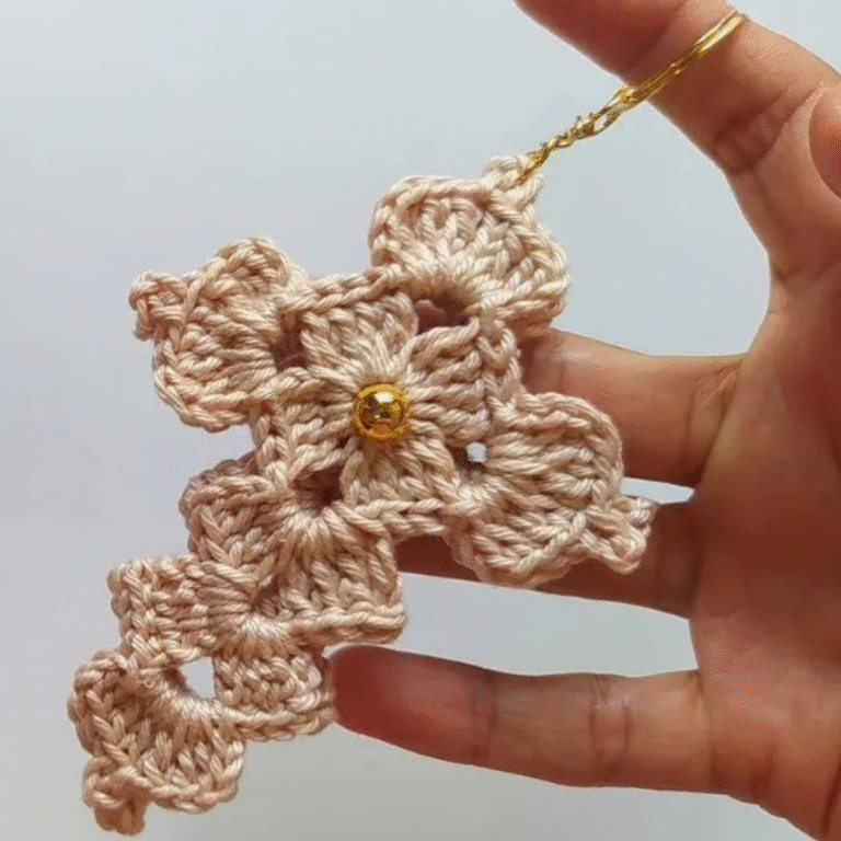 Beautiful Crochet Pearly Crucifix Keychain – Perfect for Gifts